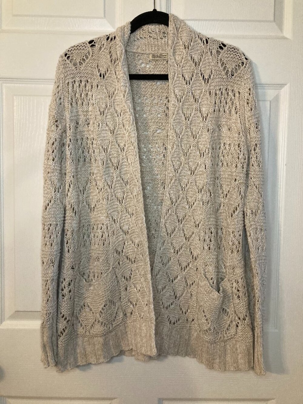 Lucky Brand Women's Cream Open Front Pointelle Cardigan Sweater - Size L